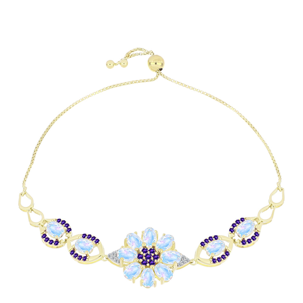 Goldplattiertes Silberarmband mit Regenbogenmondstein und marokkanischem Amethyst