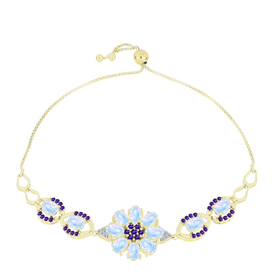 Goldplattiertes Silberarmband mit Regenbogenmondstein und marokkanischem Amethyst