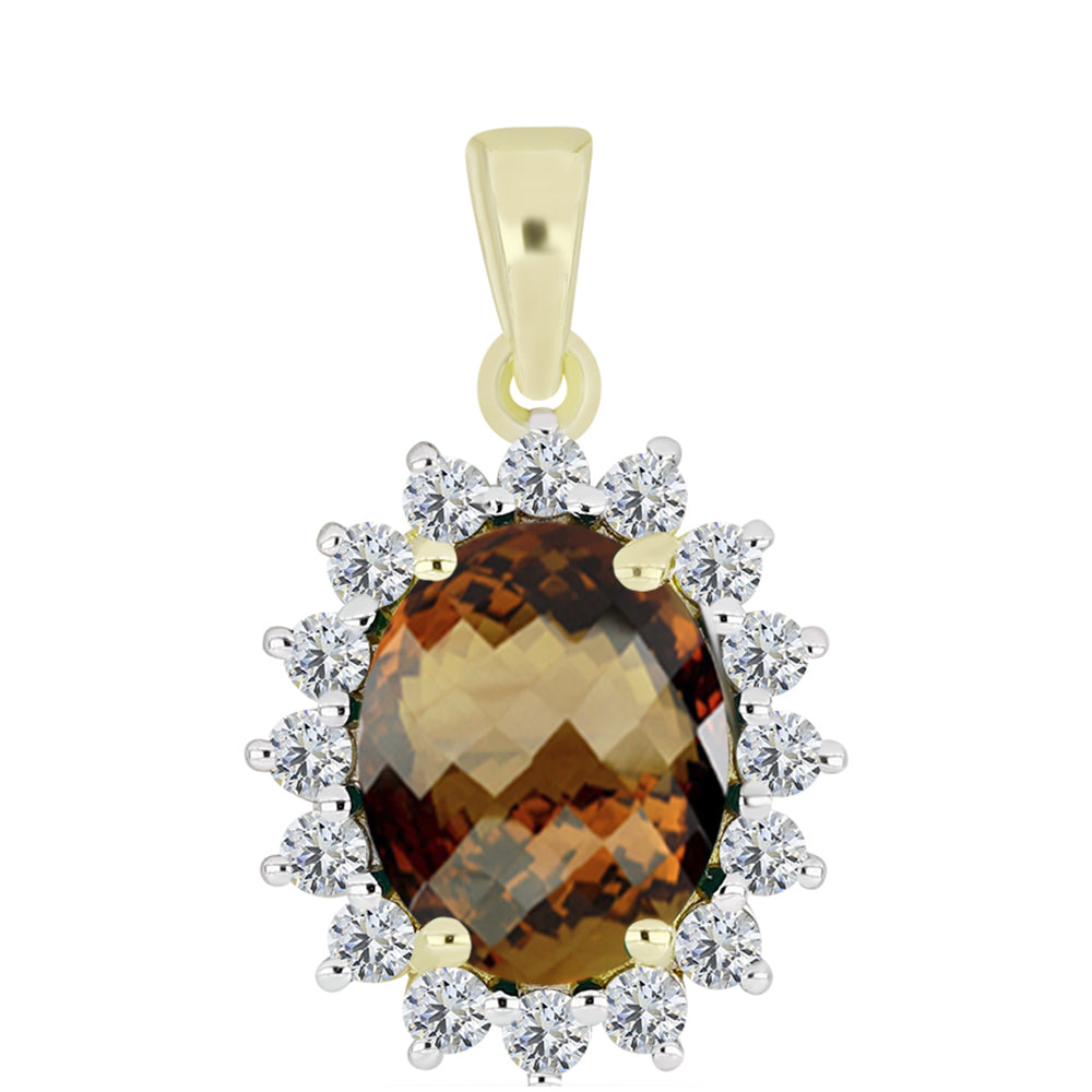 Goldplattierter Silberanhänger mit Cognac-Quarz und weißem Topas 1 