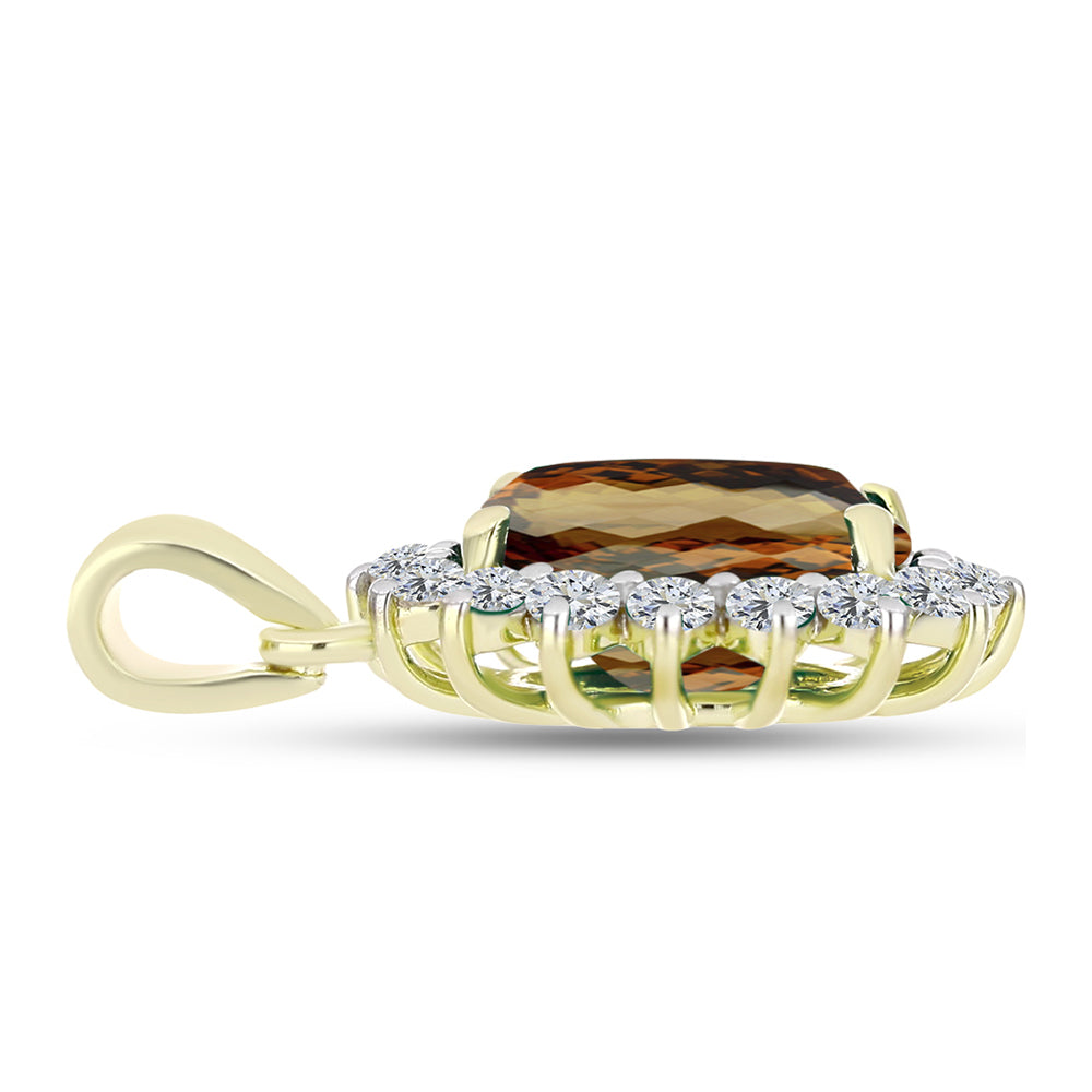 Goldplattierter Silberanhänger mit Cognac-Quarz und weißem Topas