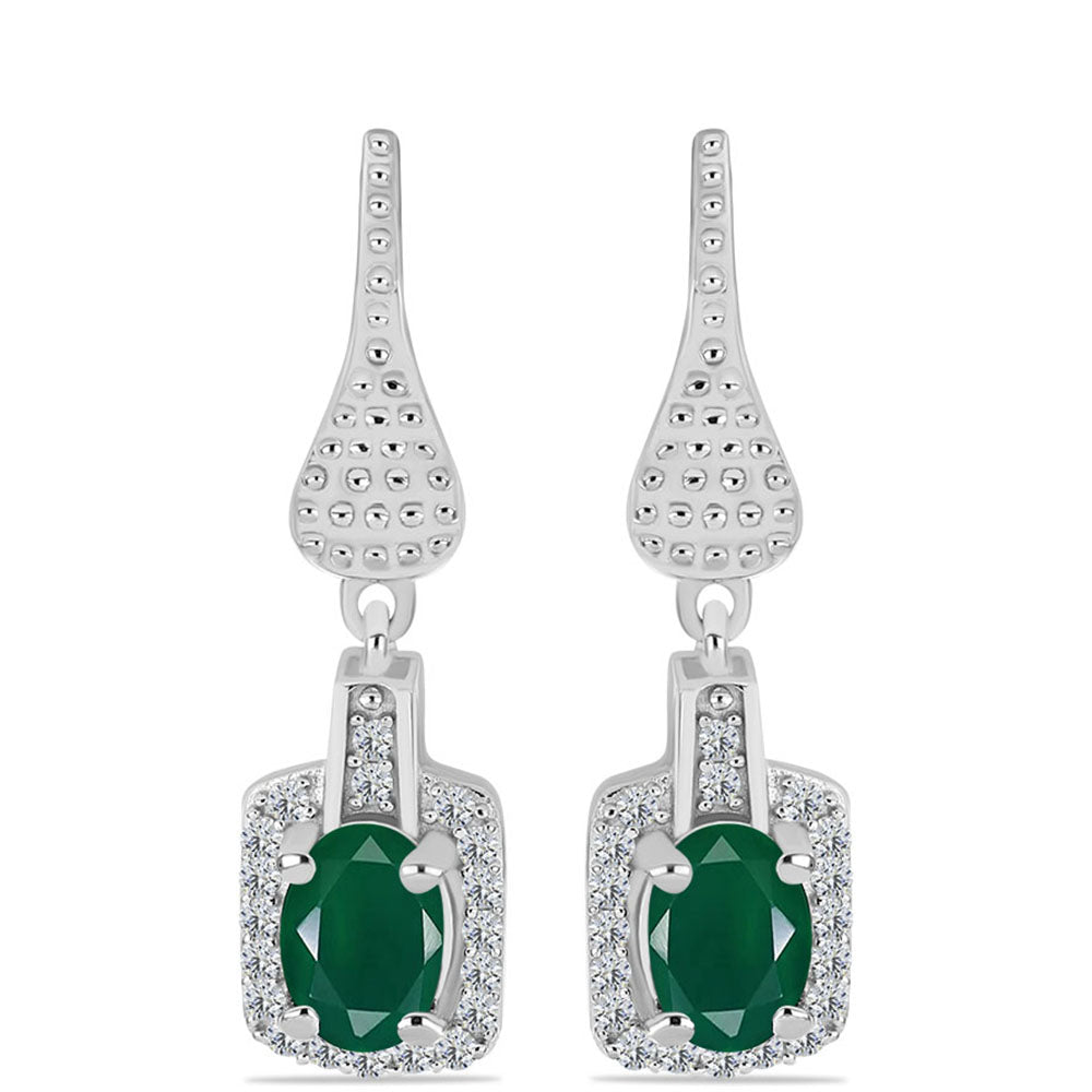 Silberohrringe mit grünem Chalcedon und weißem Topas