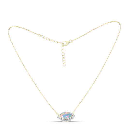 Goldplattierte Silberhalskette mit Welo-Opal und weißem Topas