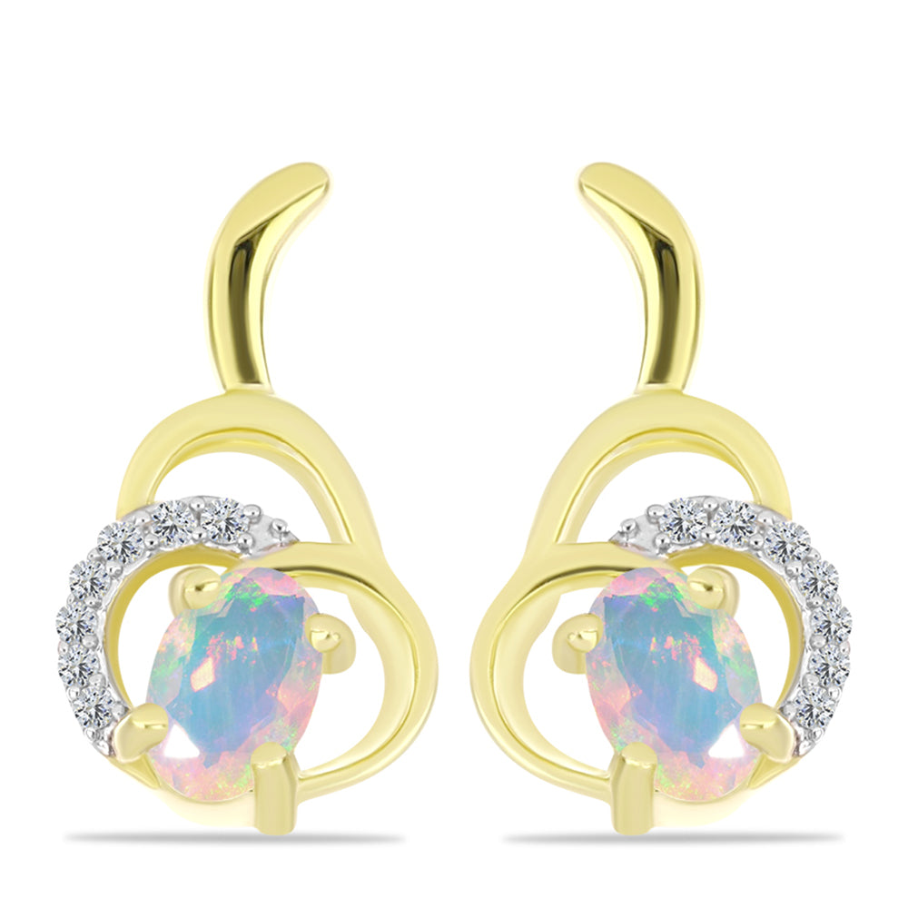 Goldplattierte Silberohrringe mit Welo-Opal und weißem Topas