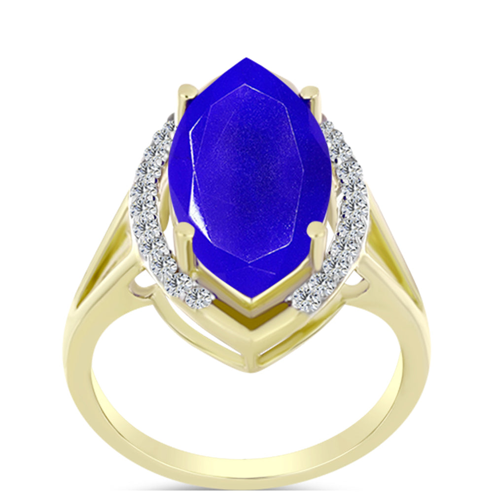 Goldplattierter Silberring mit blauem Achat und weißem Topas