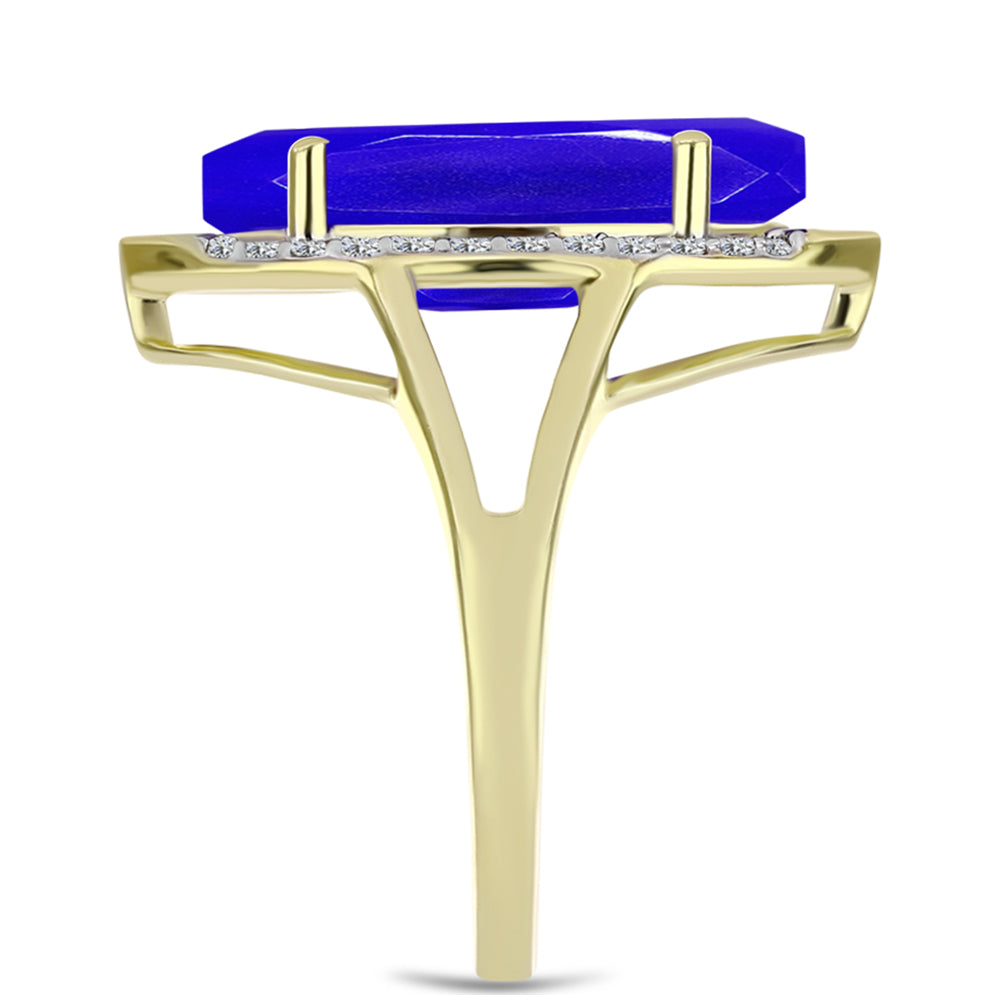 Goldplattierter Silberring mit blauem Achat und weißem Topas