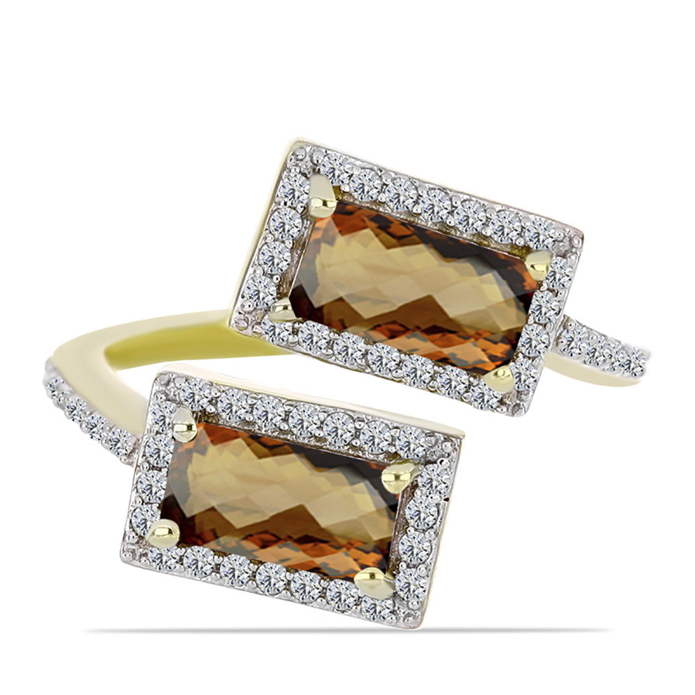 Goldplattierter Silberring mit Cognac-Quarz und weißem Topas