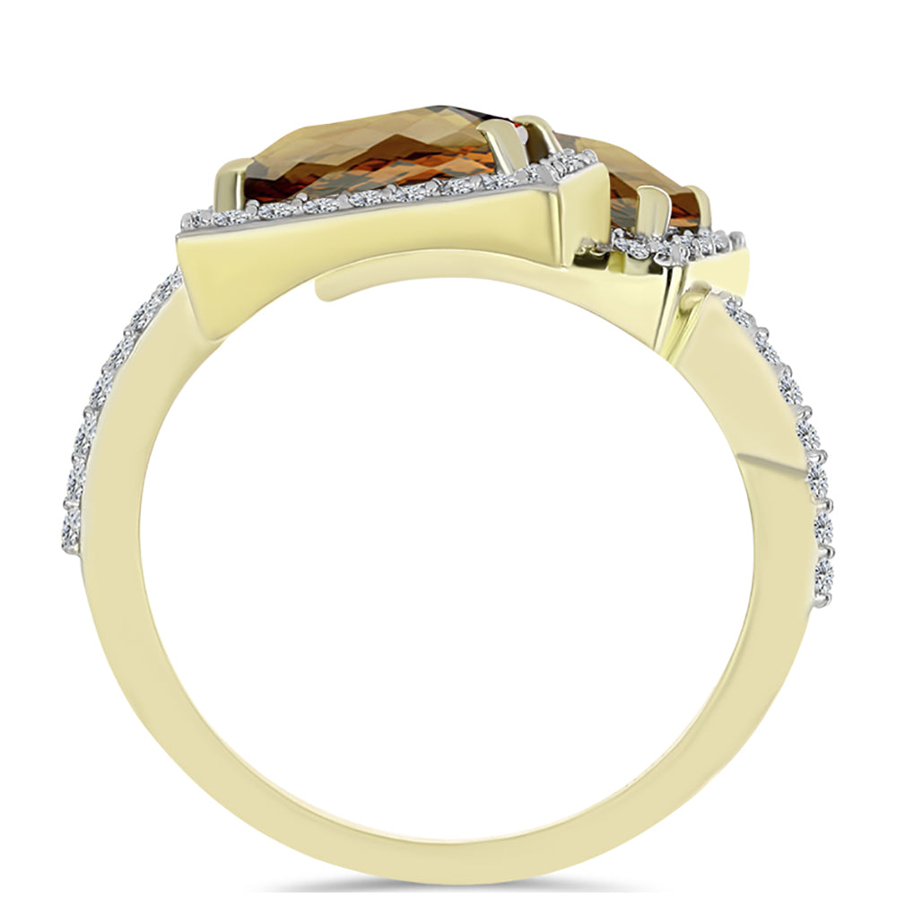Goldplattierter Silberring mit Cognac-Quarz und weißem Topas
