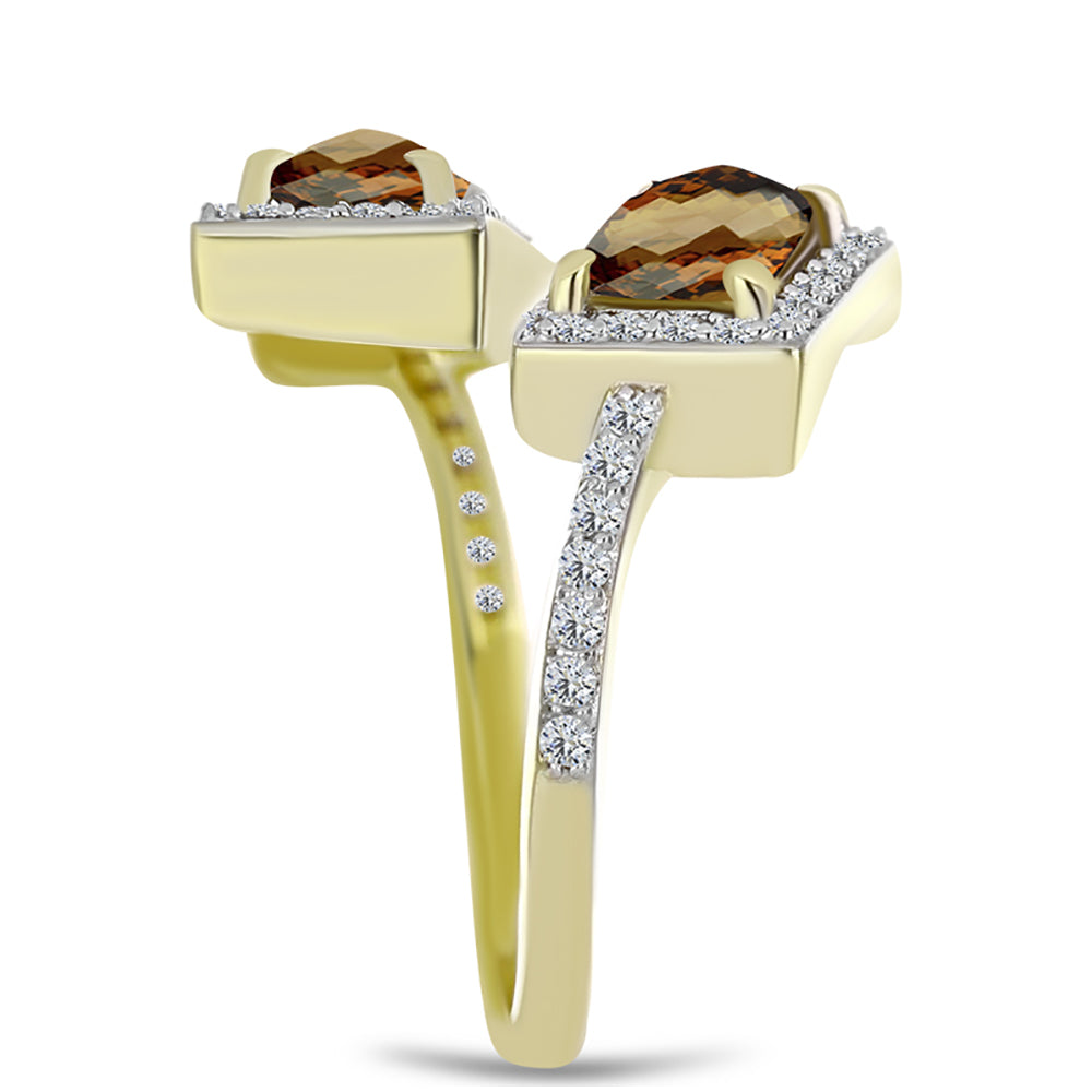 Goldplattierter Silberring mit Cognac-Quarz und weißem Topas