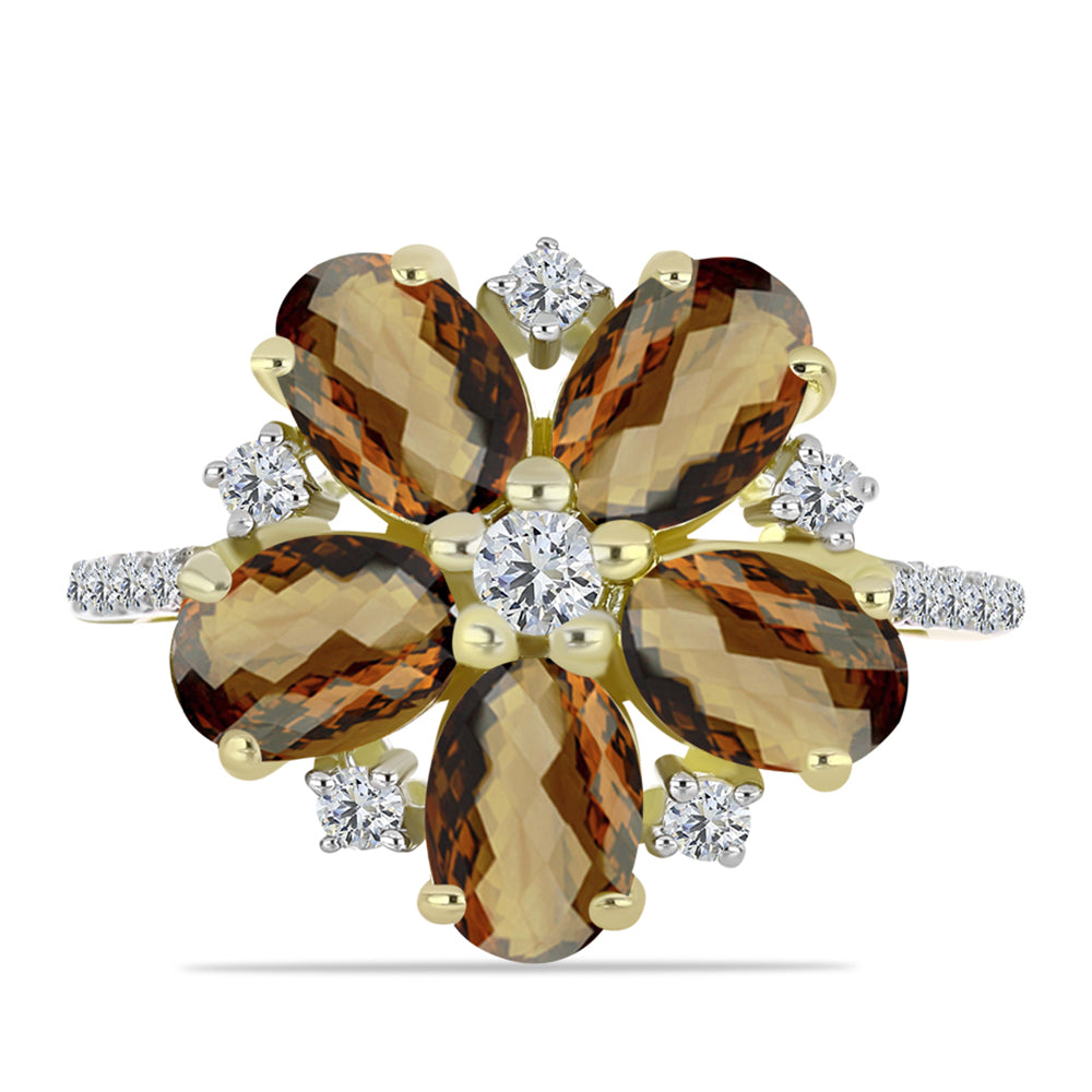 Goldplattierter Silberring mit Cognac-Quarz und weißem Topas 1 