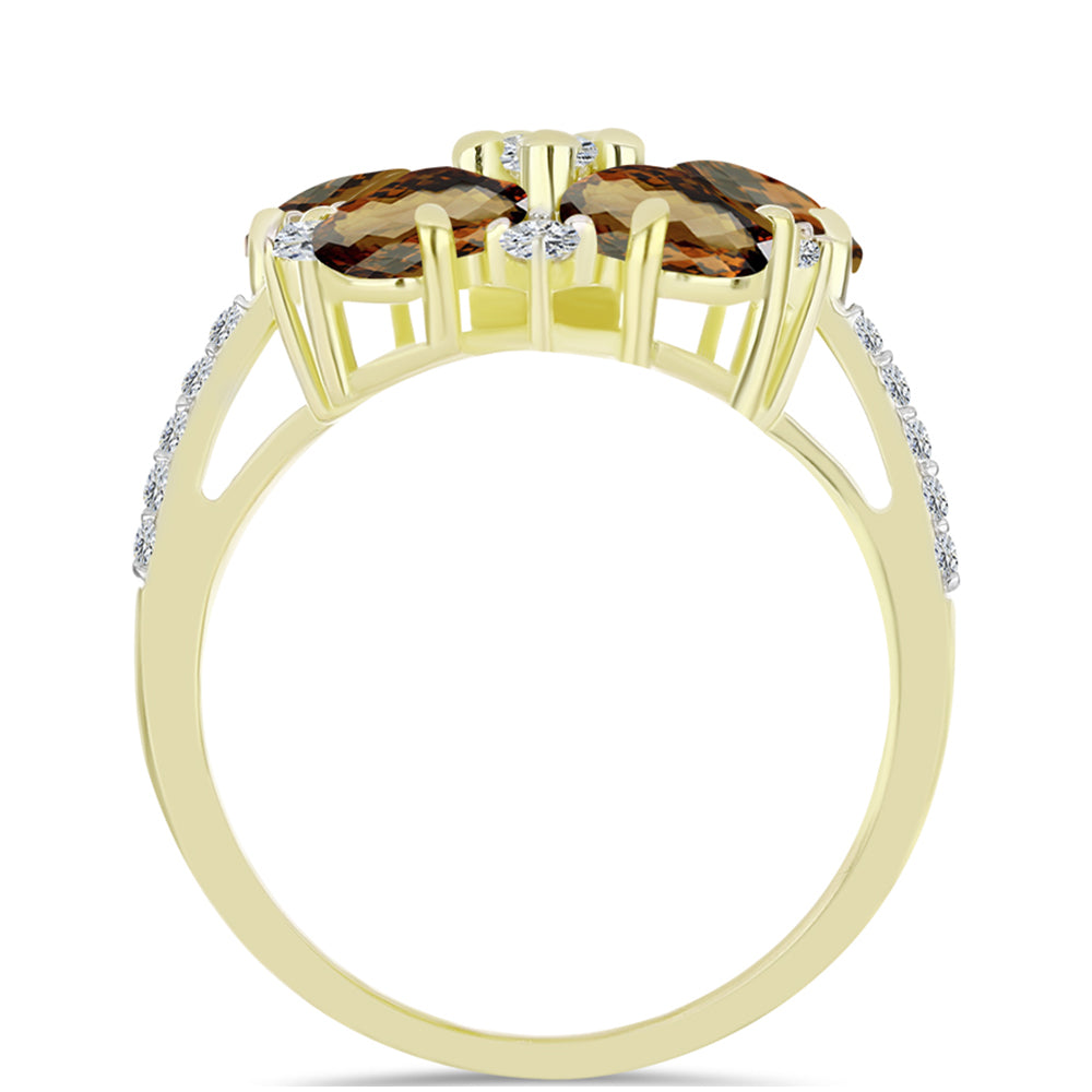 Goldplattierter Silberring mit Cognac-Quarz und weißem Topas