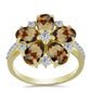 Goldplattierter Silberring mit Cognac-Quarz und weißem Topas