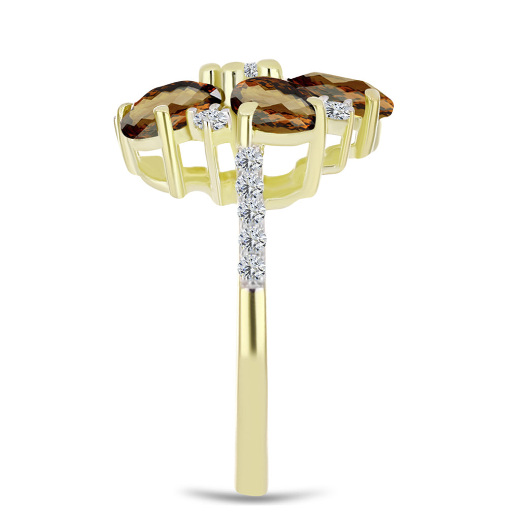Goldplattierter Silberring mit Cognac-Quarz und weißem Topas 4 