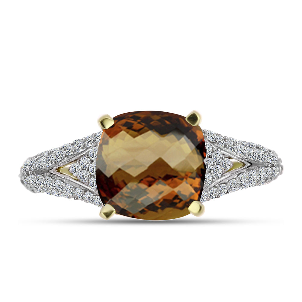 Goldplattierter Silberring mit Cognac-Quarz und weißem Topas