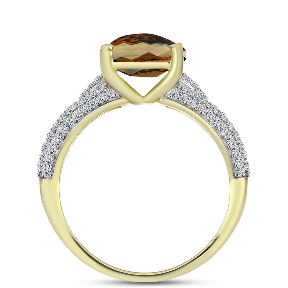 Goldplattierter Silberring mit Cognac-Quarz und weißem Topas 2 