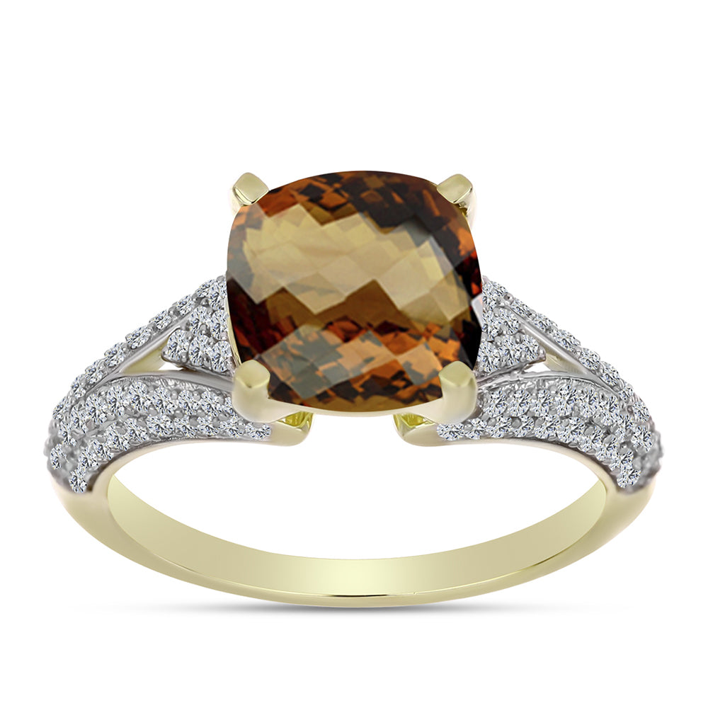 Goldplattierter Silberring mit Cognac-Quarz und weißem Topas