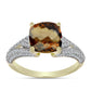 Goldplattierter Silberring mit Cognac-Quarz und weißem Topas