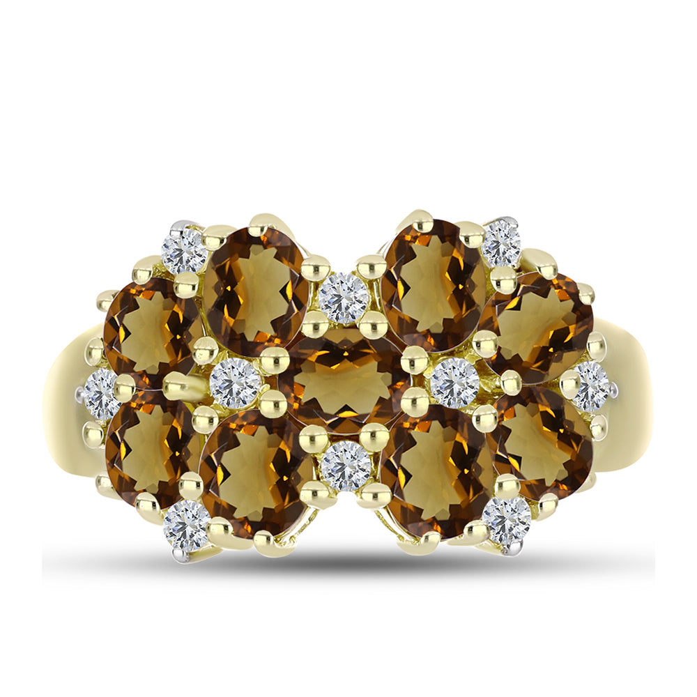 Goldplattierter Silberring mit Cognac-Quarz und weißem Topas