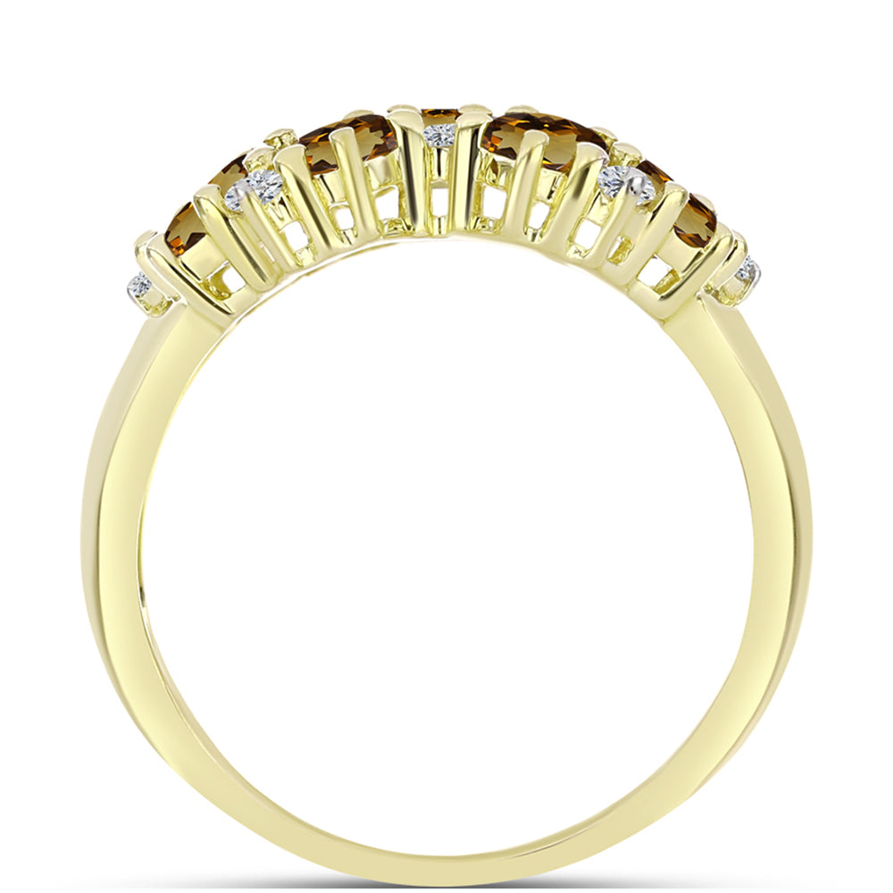 Goldplattierter Silberring mit Cognac-Quarz und weißem Topas 2 