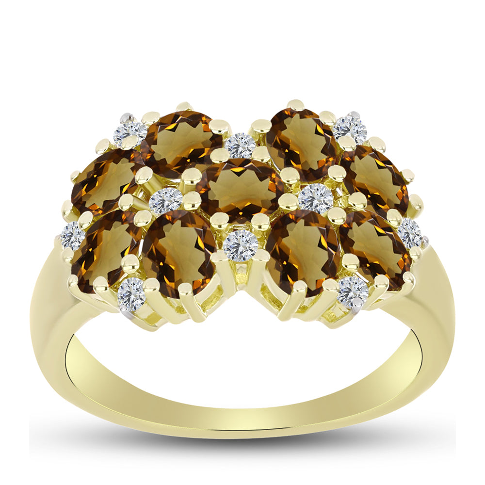Goldplattierter Silberring mit Cognac-Quarz und weißem Topas 3 