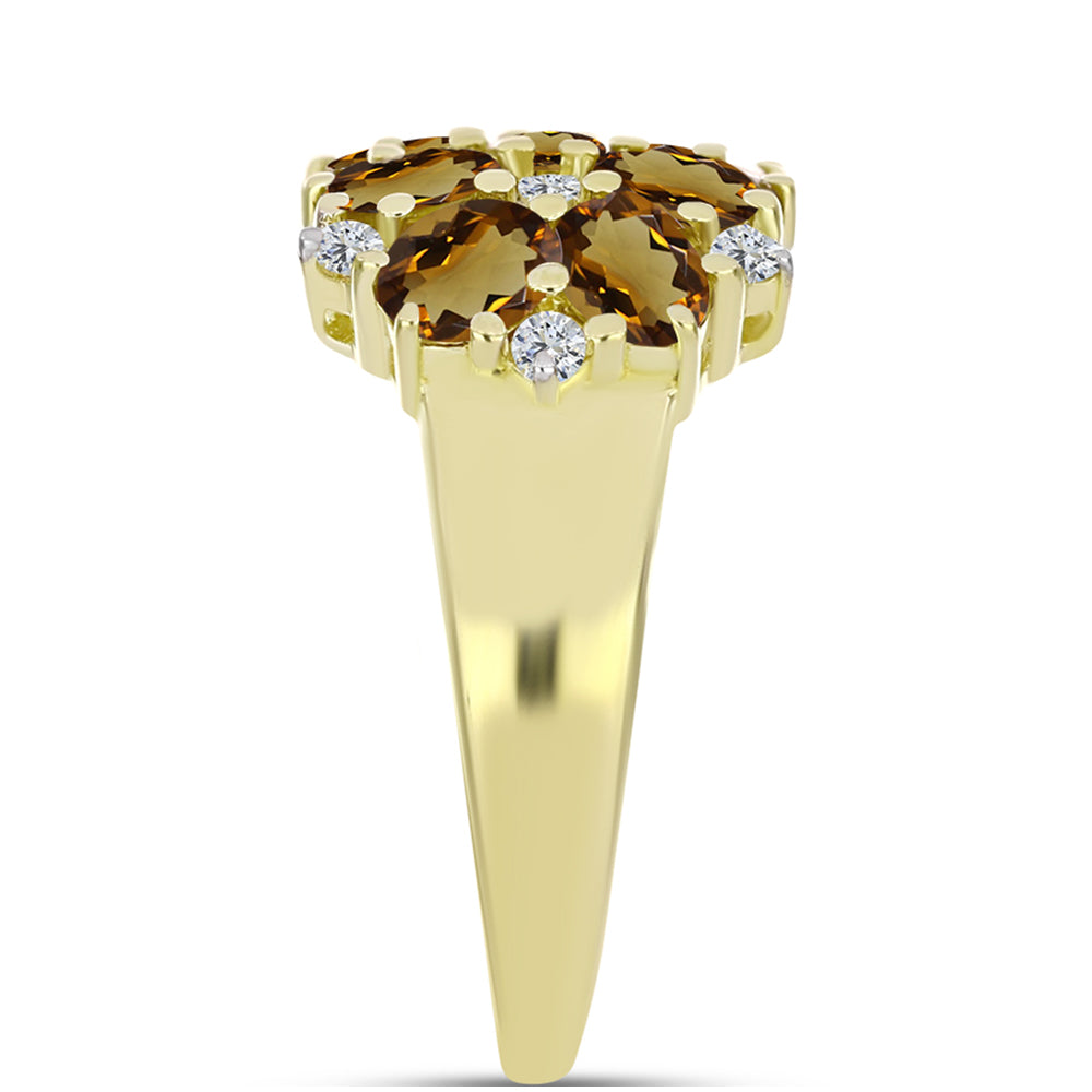 Goldplattierter Silberring mit Cognac-Quarz und weißem Topas