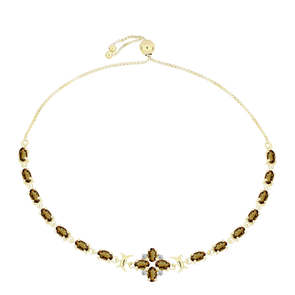 Goldplattiertes Silberarmband mit Cognac-Quarz und weißem Topas