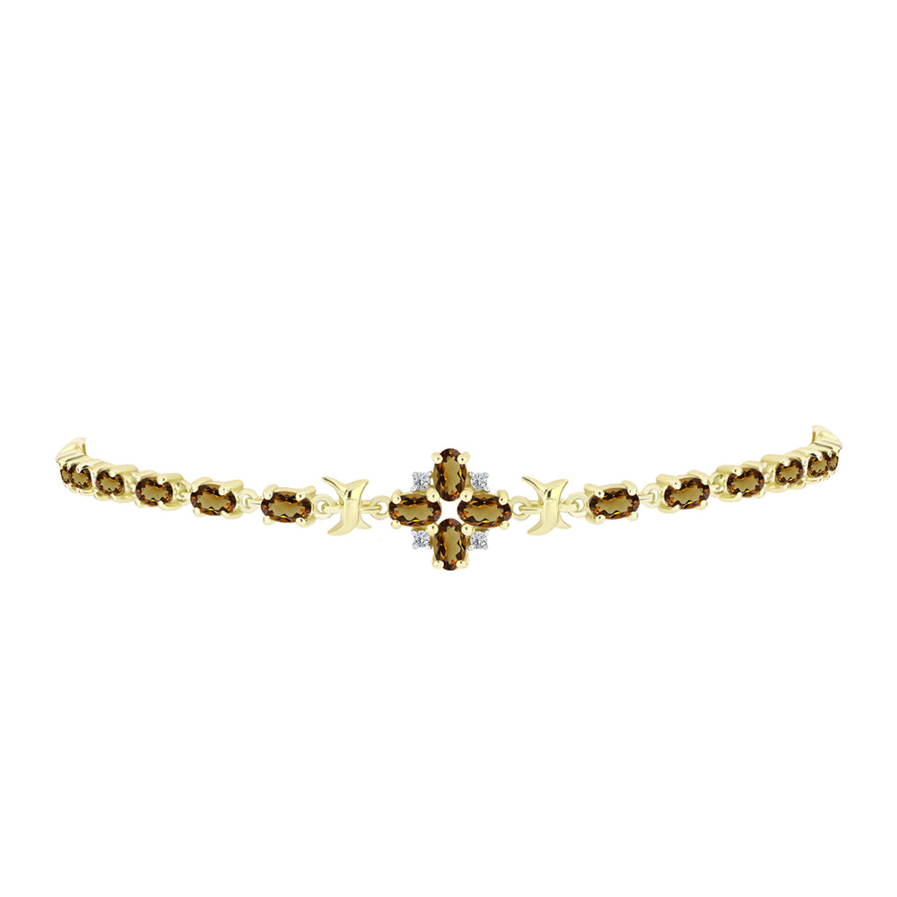 Goldplattiertes Silberarmband mit Cognac-Quarz und weißem Topas