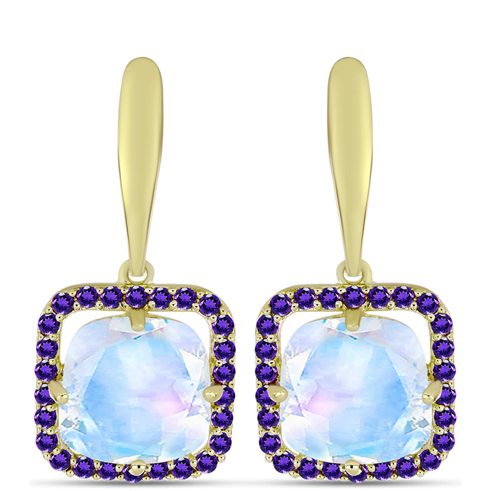 Goldplattierte Silberohrringe mit Regenbogenmondstein und marokkanischem Amethyst