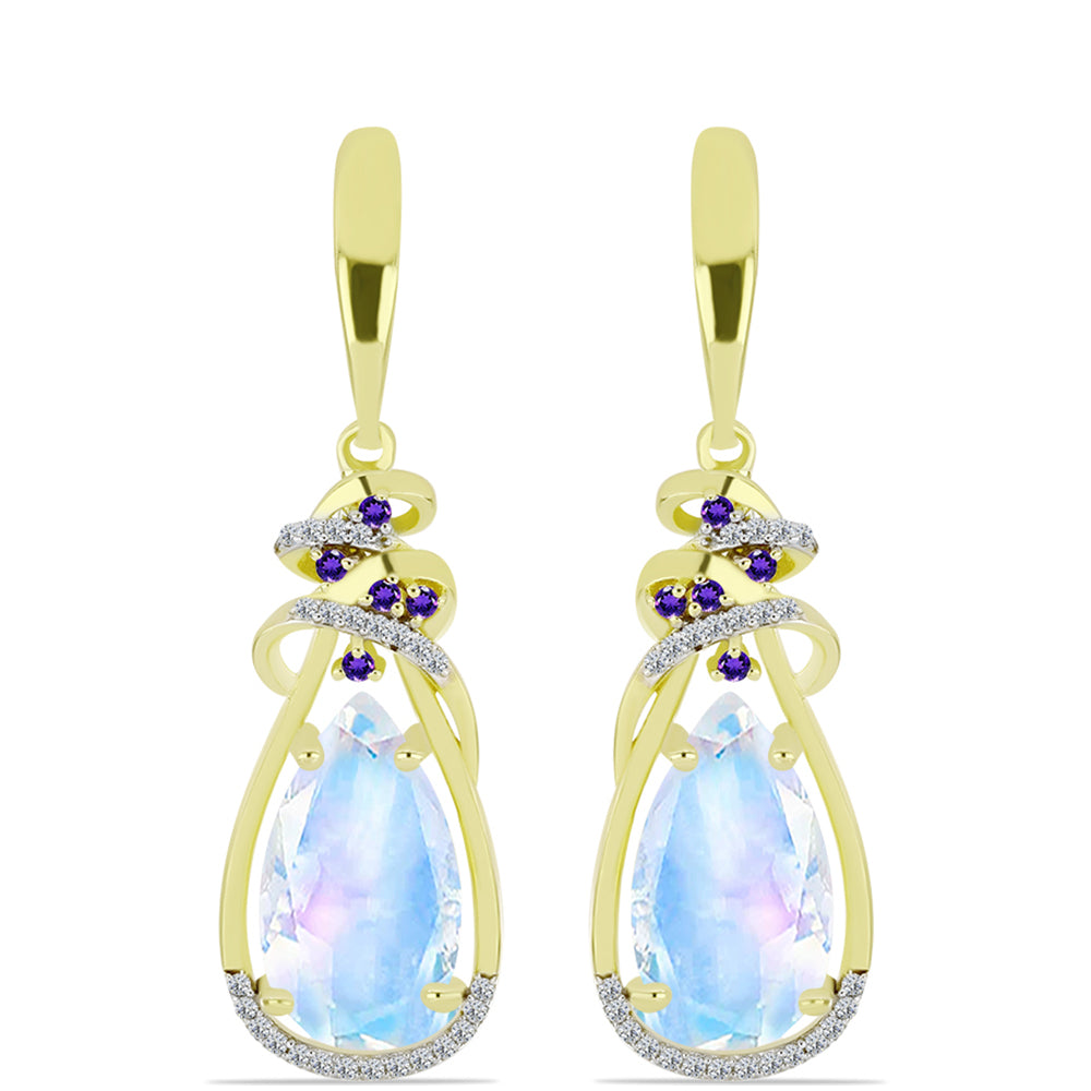Goldplattierte Silberohrringe mit Regenbogenmondstein und marokkanischem Amethyst 1 