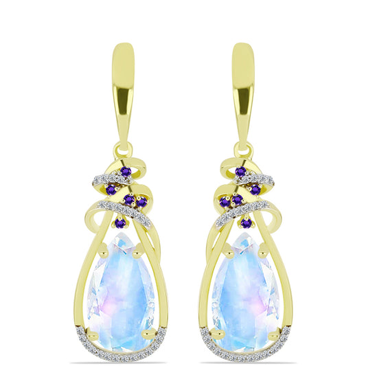 Goldplattierte Silberohrringe mit Regenbogenmondstein und marokkanischem Amethyst
