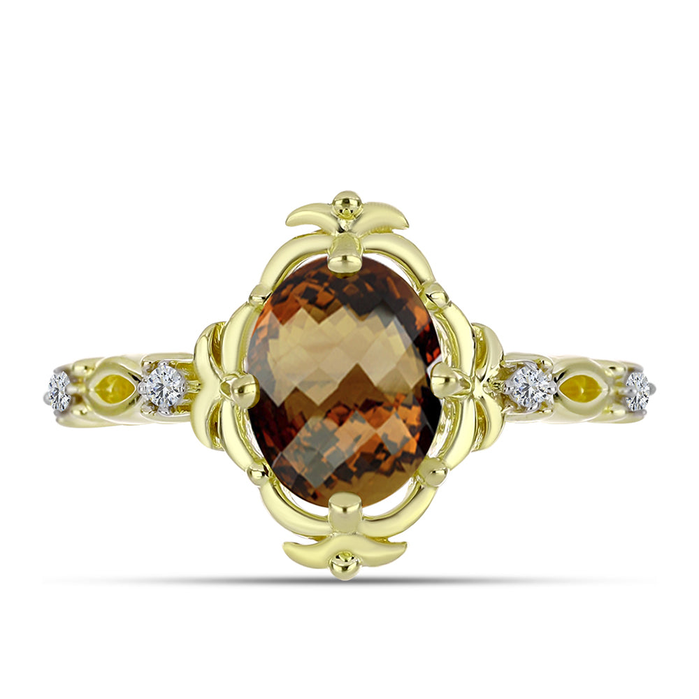 Goldplattierter Silberring mit Cognac-Quarz und weißem Topas 1 