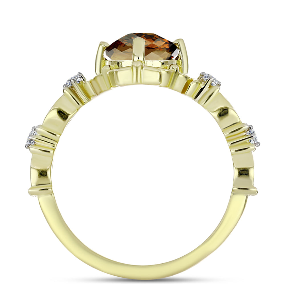 Goldplattierter Silberring mit Cognac-Quarz und weißem Topas