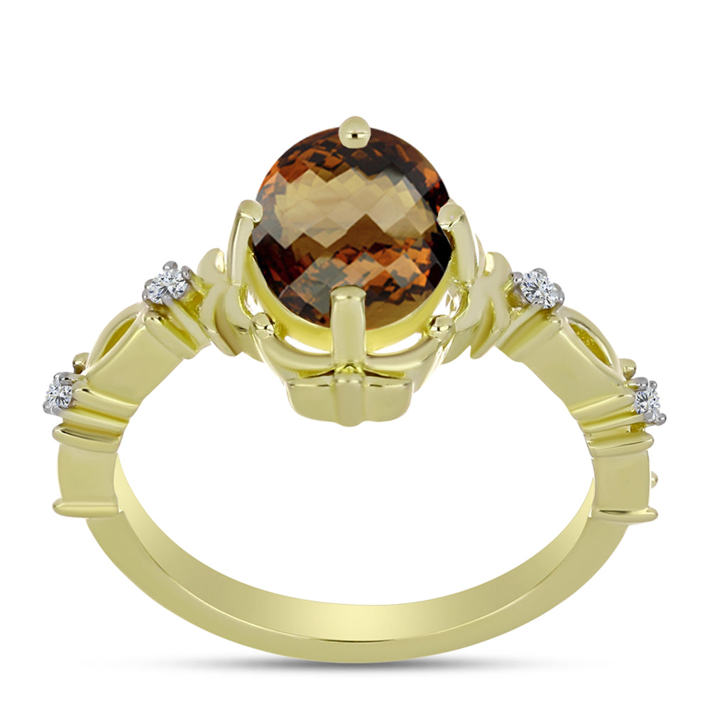 Goldplattierter Silberring mit Cognac-Quarz und weißem Topas