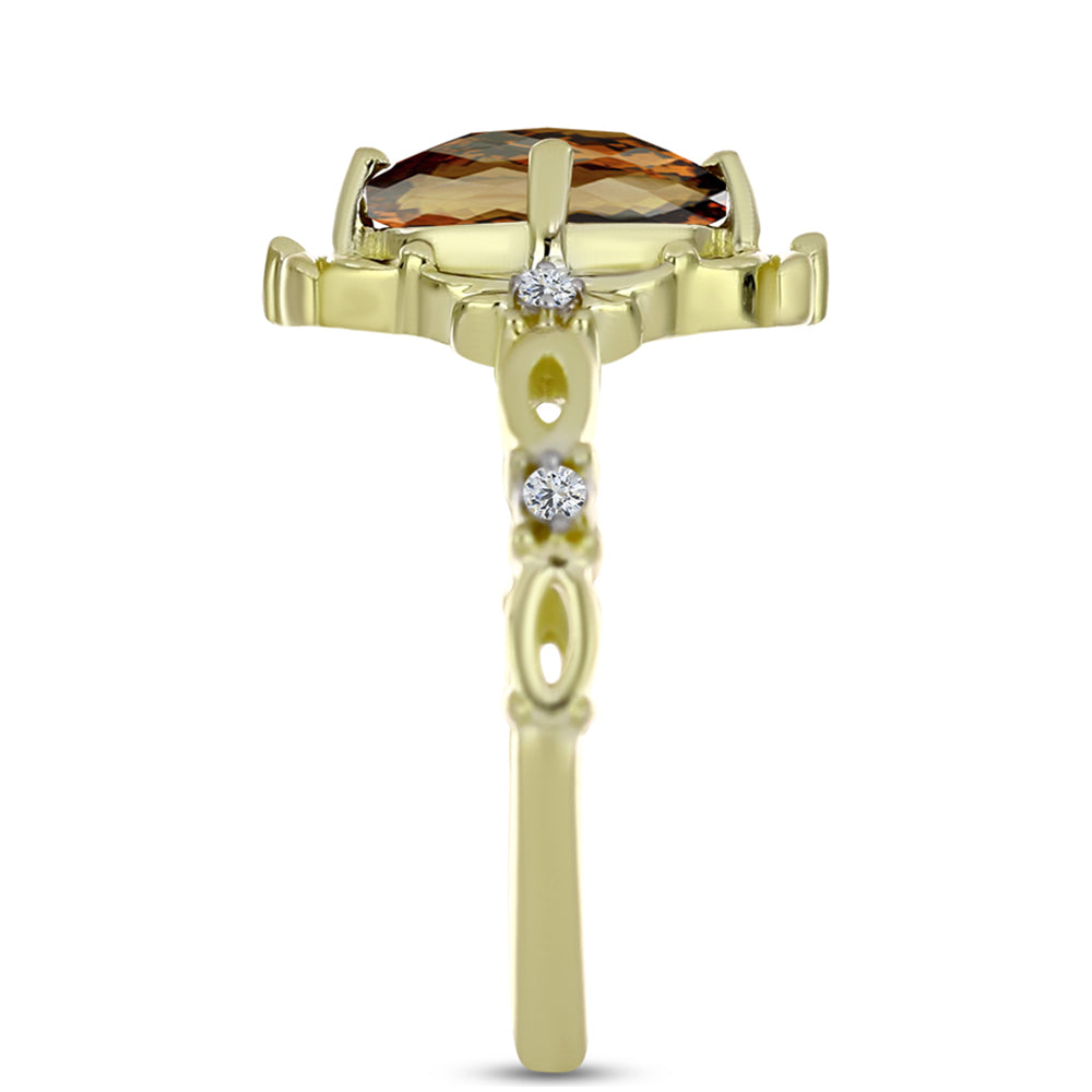Goldplattierter Silberring mit Cognac-Quarz und weißem Topas 4 