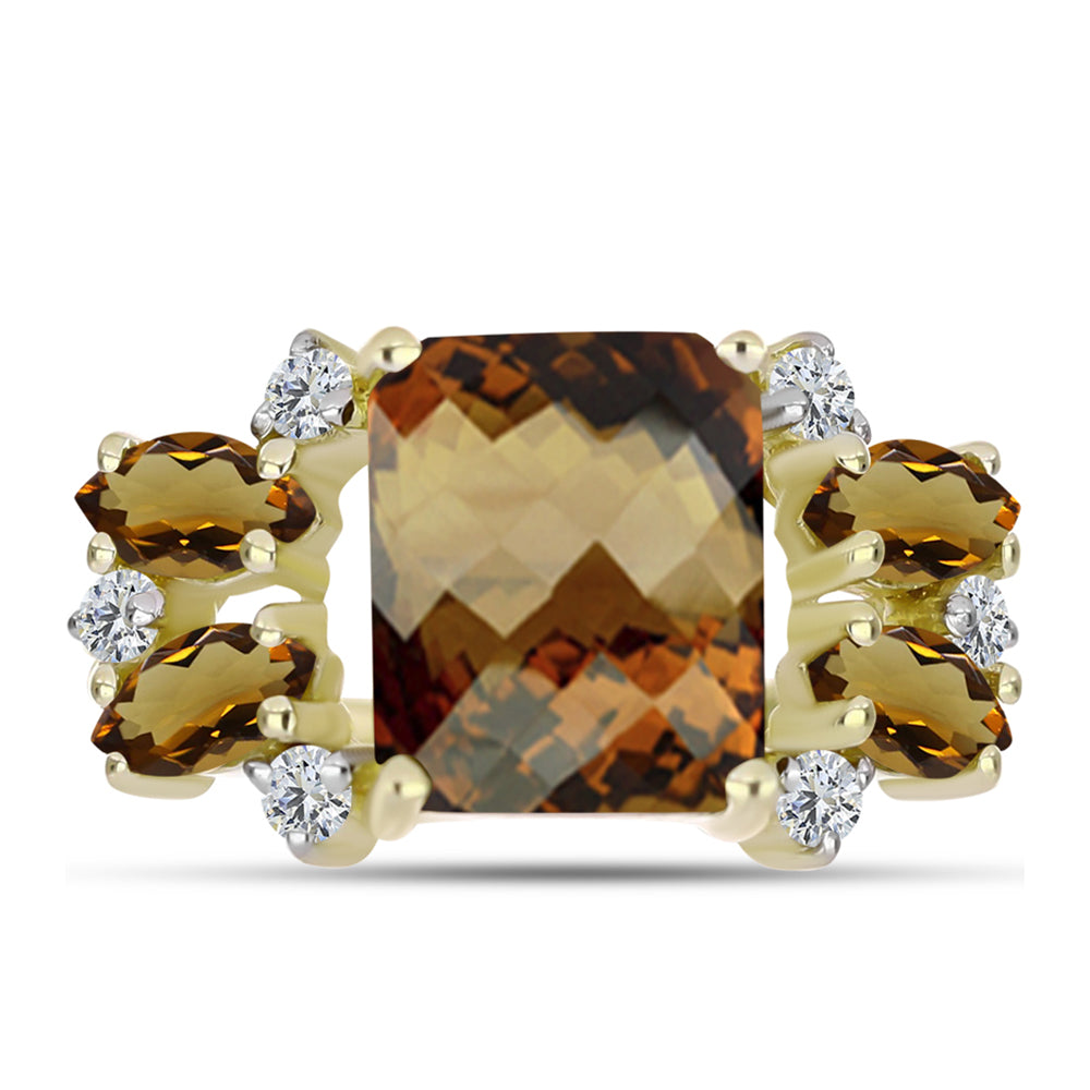 Goldplattierter Silberring mit Cognac-Quarz und weißem Topas 1 