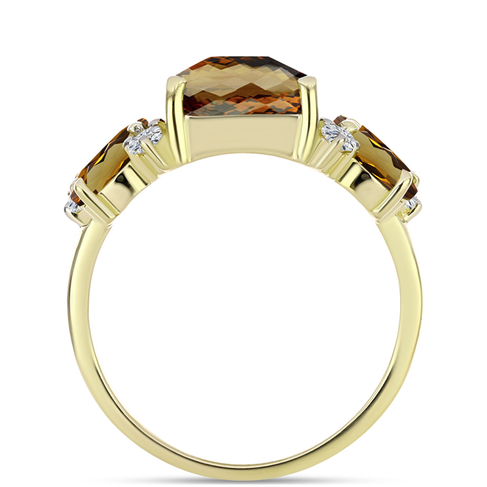 Goldplattierter Silberring mit Cognac-Quarz und weißem Topas 2 
