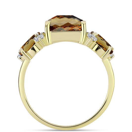 Goldplattierter Silberring mit Cognac-Quarz und weißem Topas