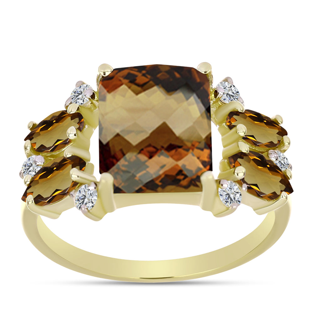 Goldplattierter Silberring mit Cognac-Quarz und weißem Topas 3 