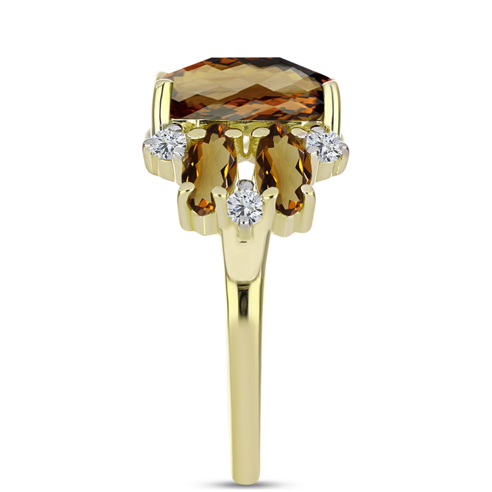 Goldplattierter Silberring mit Cognac-Quarz und weißem Topas 4 