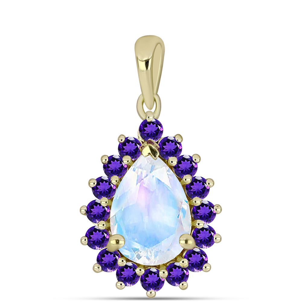 Goldplattierter Silberanhänger mit Regenbogenmondstein und marokkanischem Amethyst 1 