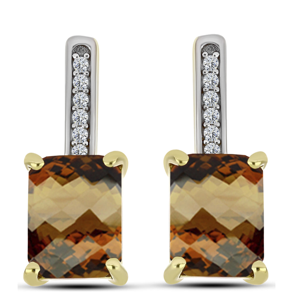 Goldplattierte Silberohrringe mit Cognac-Quarz und weißem Topas