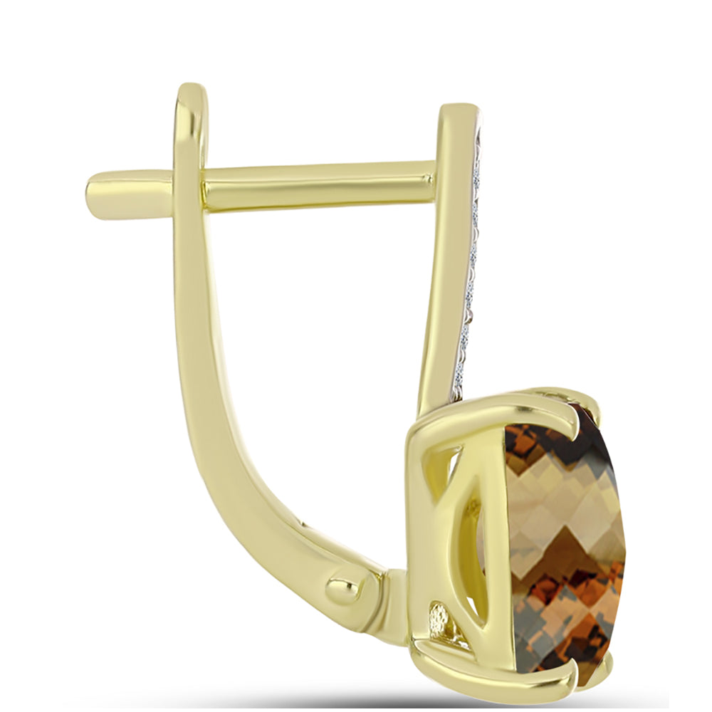 Goldplattierte Silberohrringe mit Cognac-Quarz und weißem Topas 2 
