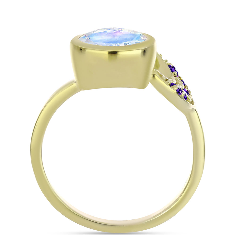 Goldplattierter Silberring mit Regenbogenmondstein und marokkanischem Amethyst 2 