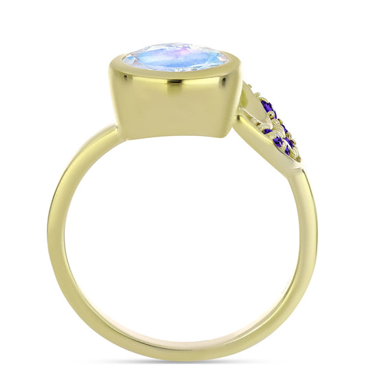Goldplattierter Silberring mit Regenbogenmondstein und marokkanischem Amethyst