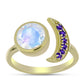 Goldplattierter Silberring mit Regenbogenmondstein und marokkanischem Amethyst