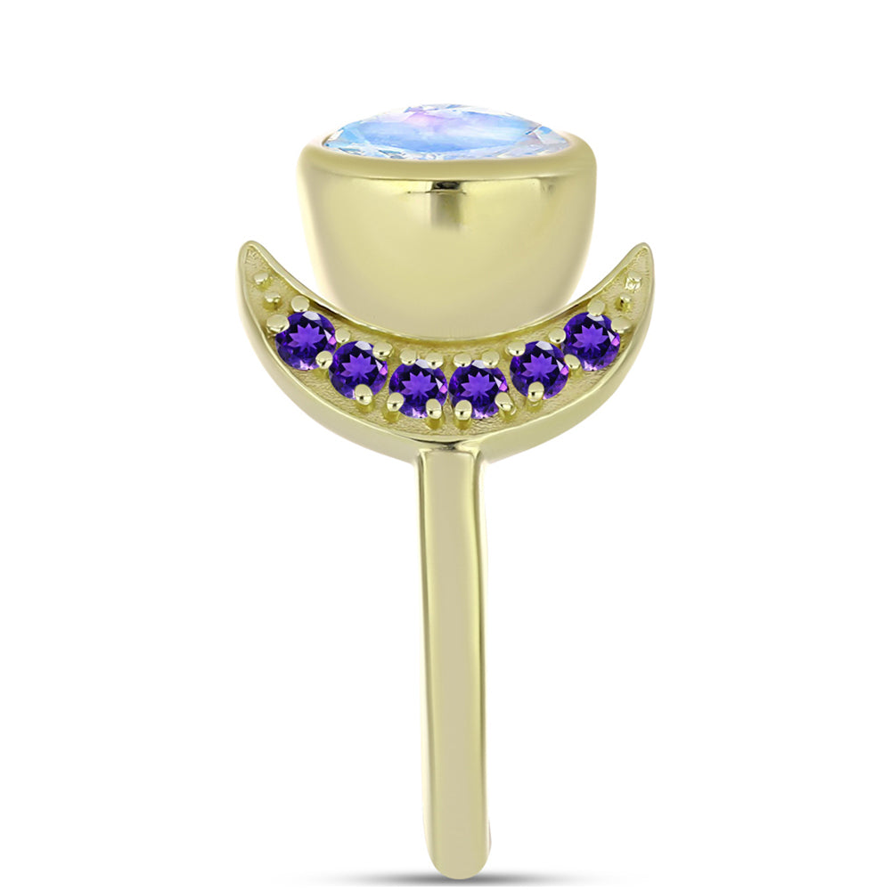 Goldplattierter Silberring mit Regenbogenmondstein und marokkanischem Amethyst 4 