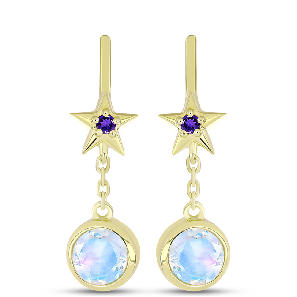 Goldplattierte Silberohrringe mit Regenbogenmondstein und marokkanischem Amethyst 1 