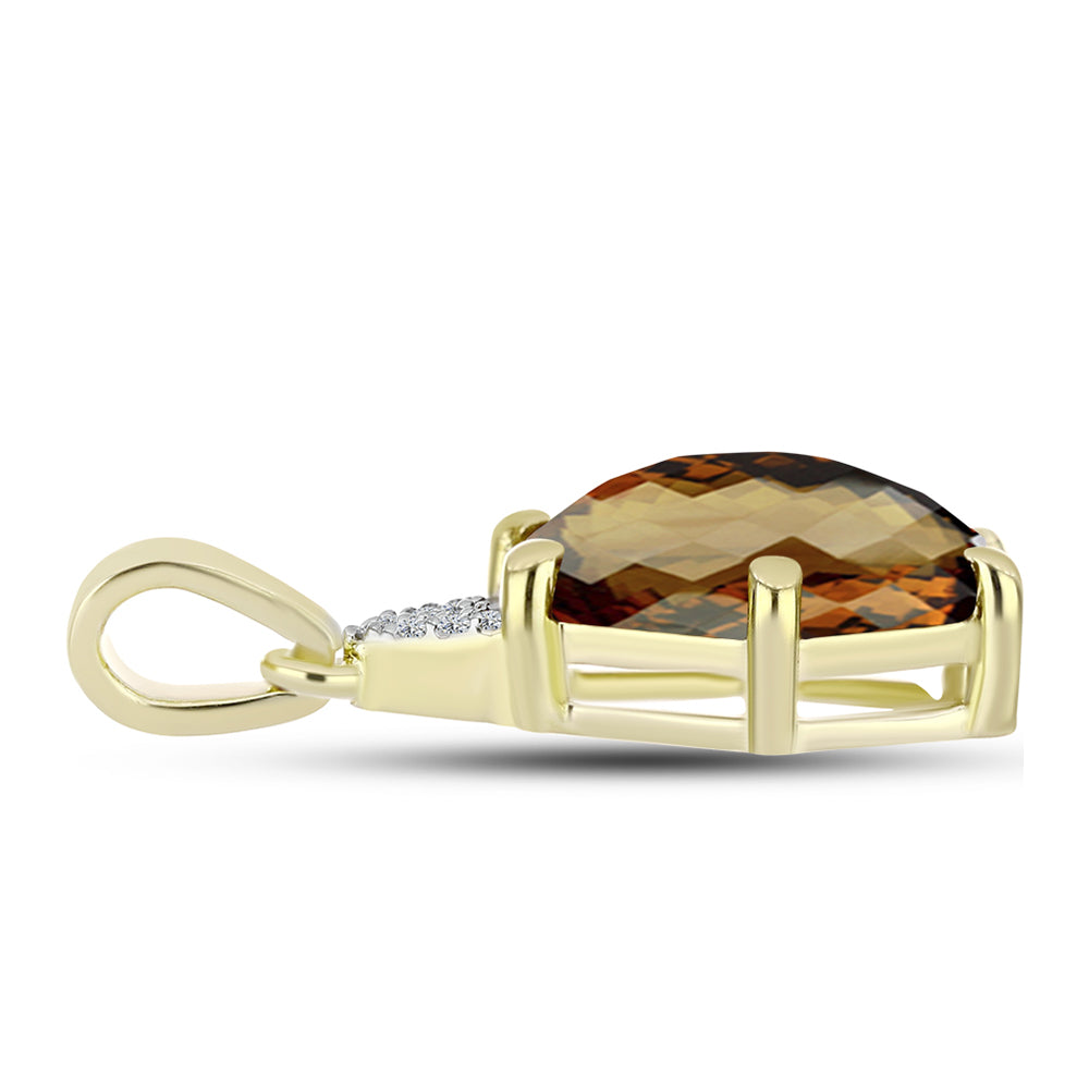Goldplattierter Silberanhänger mit Cognac-Quarz und weißem Topas