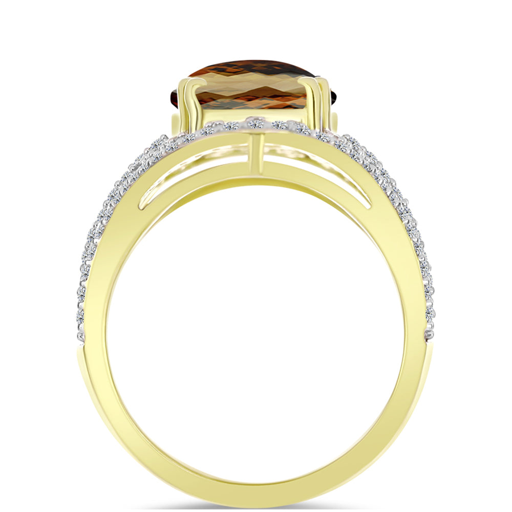 Goldplattierter Silberring mit Cognac-Quarz und weißem Topas 2 