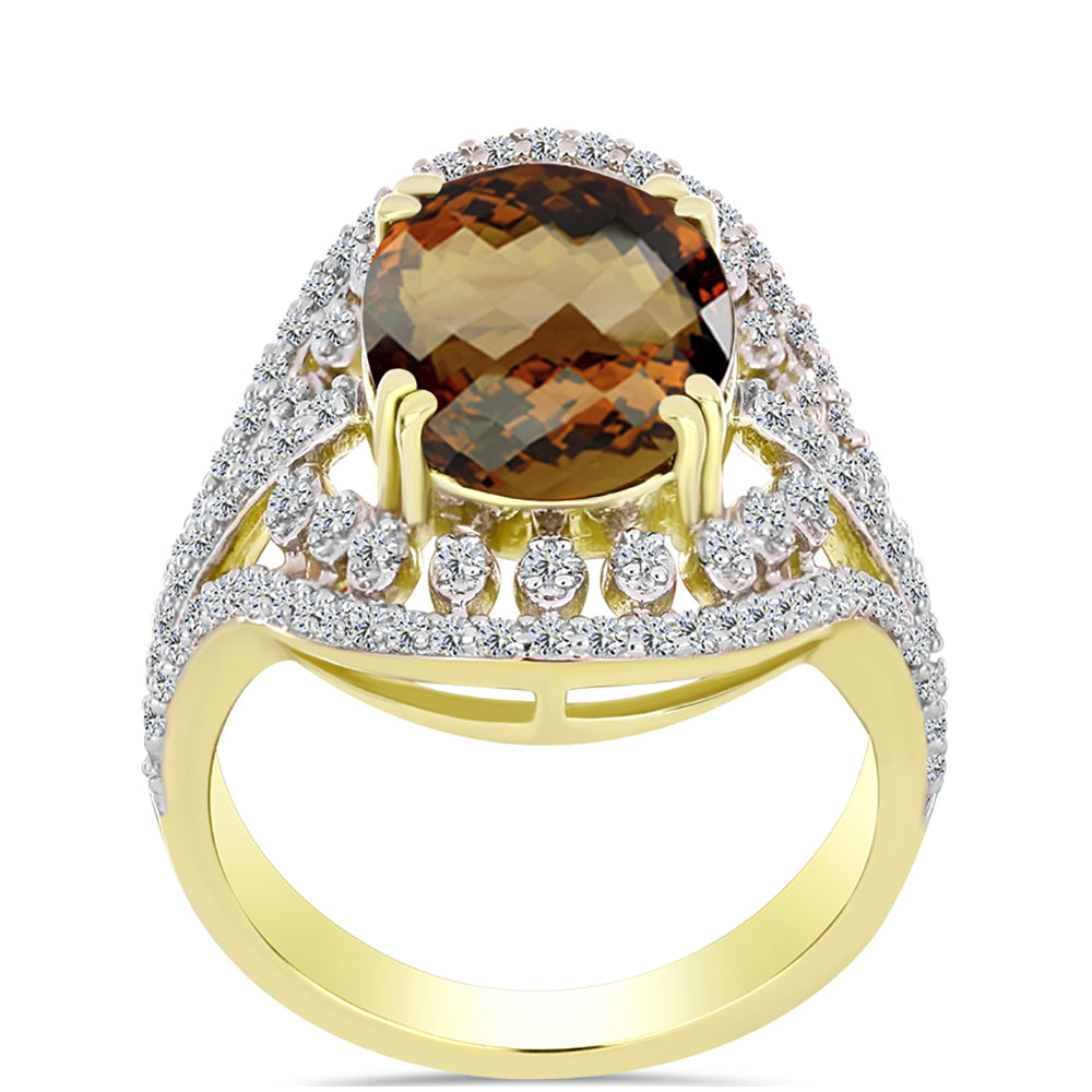 Goldplattierter Silberring mit Cognac-Quarz und weißem Topas 3 