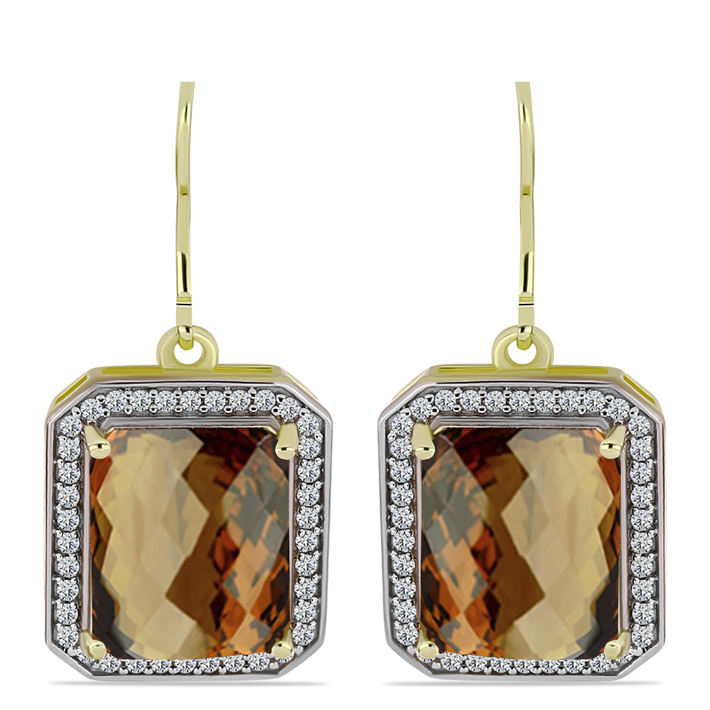 Goldplattierte Silberohrringe mit Cognac-Quarz und weißem Topas